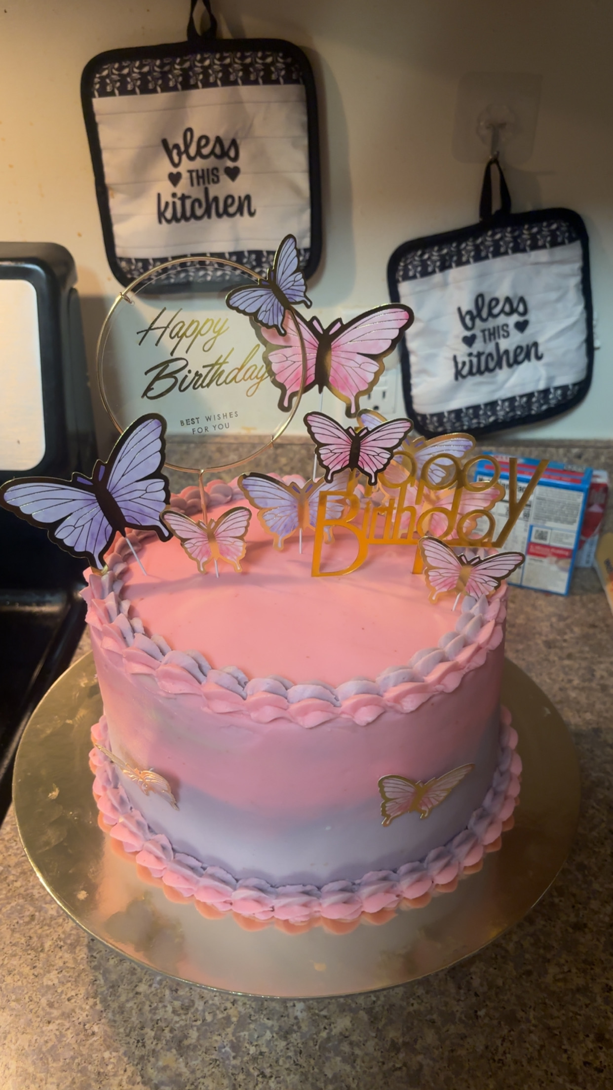 Purple and pink butterfly birthday cake