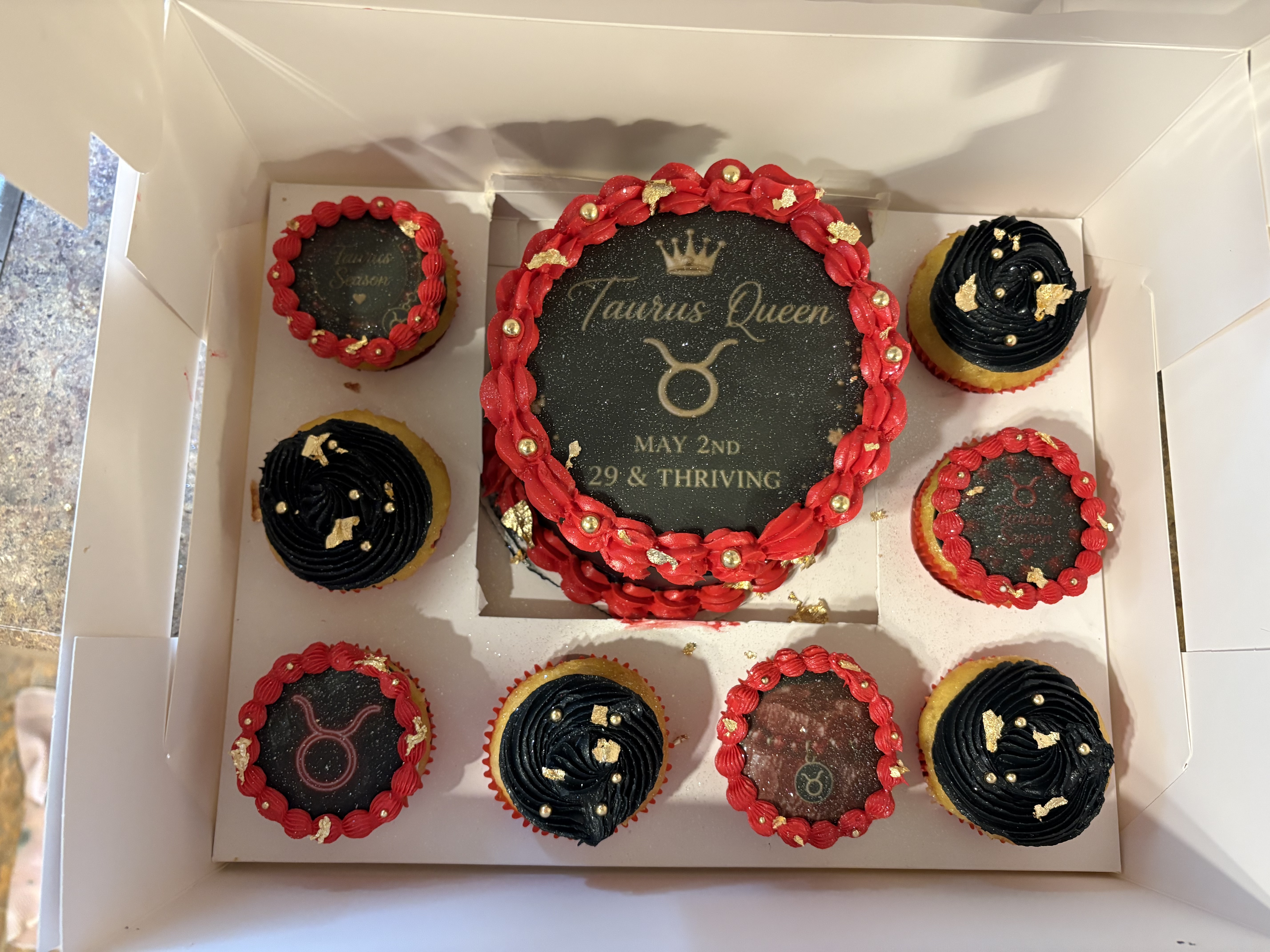 Taurus Queen themed black and red birthday cake set